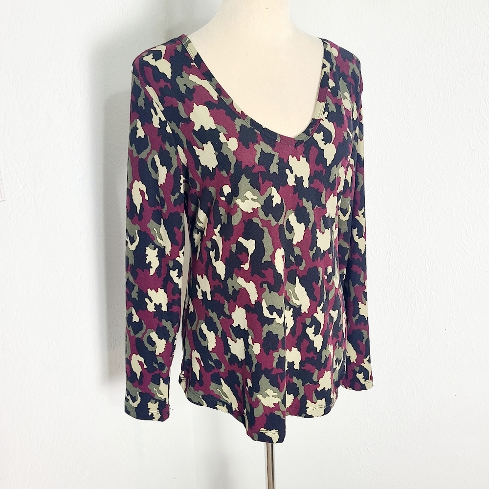 Forbidden Society Camouflage Longsleeve Top-Maroon, Green,Cream,Black Medium